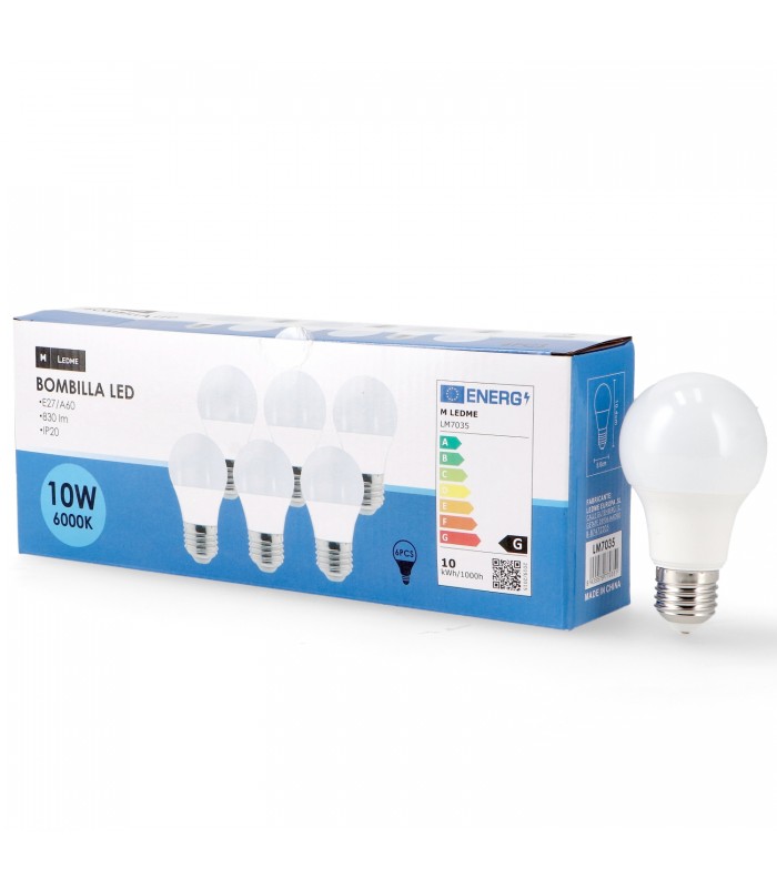 Pack-6 Bombillas Led 10W 820LM 200º E27