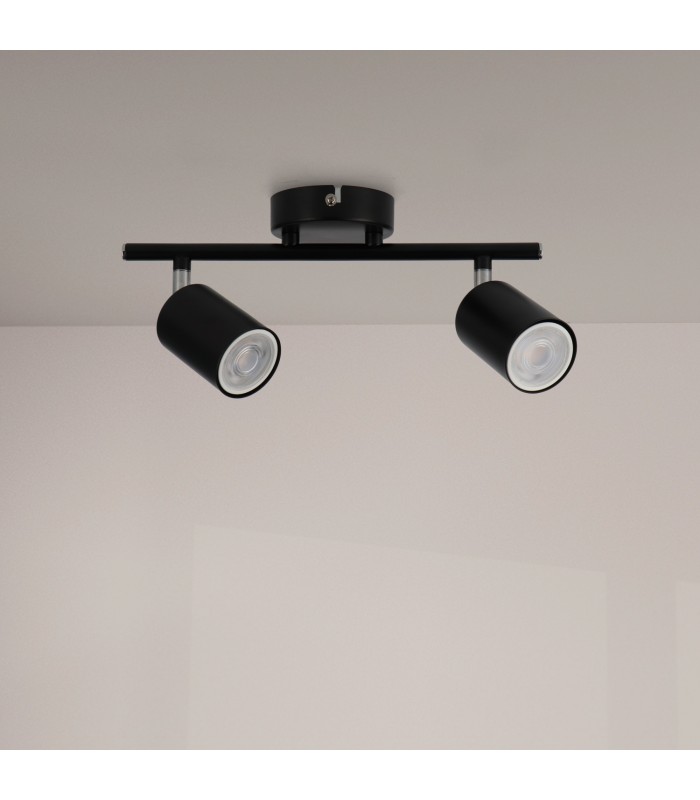 Aplique de Techo Gu10 Orientable Serie BLACK 2 Focos