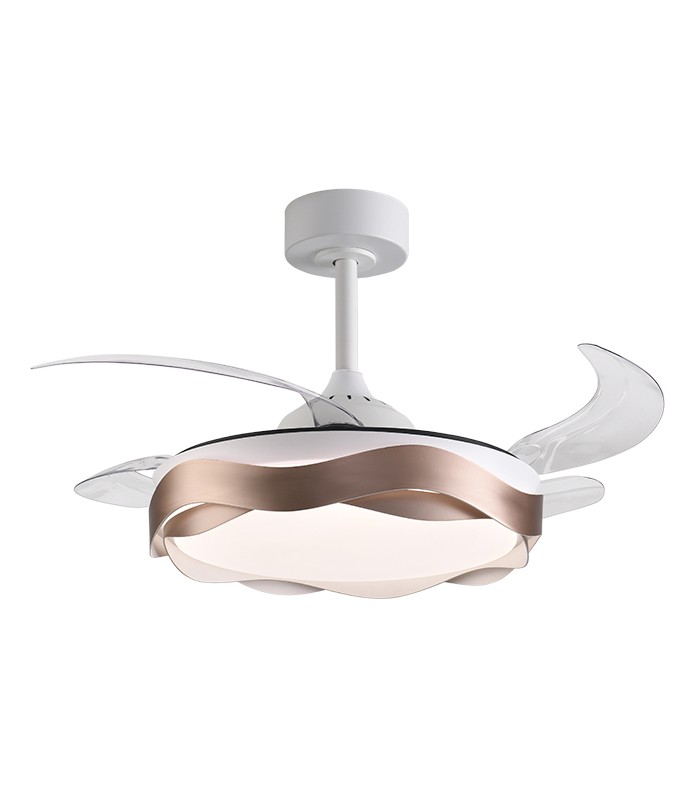 Ventilador ONDAS DC 72W 6480Lm 4 Aspas Blanco/Cobre CCT