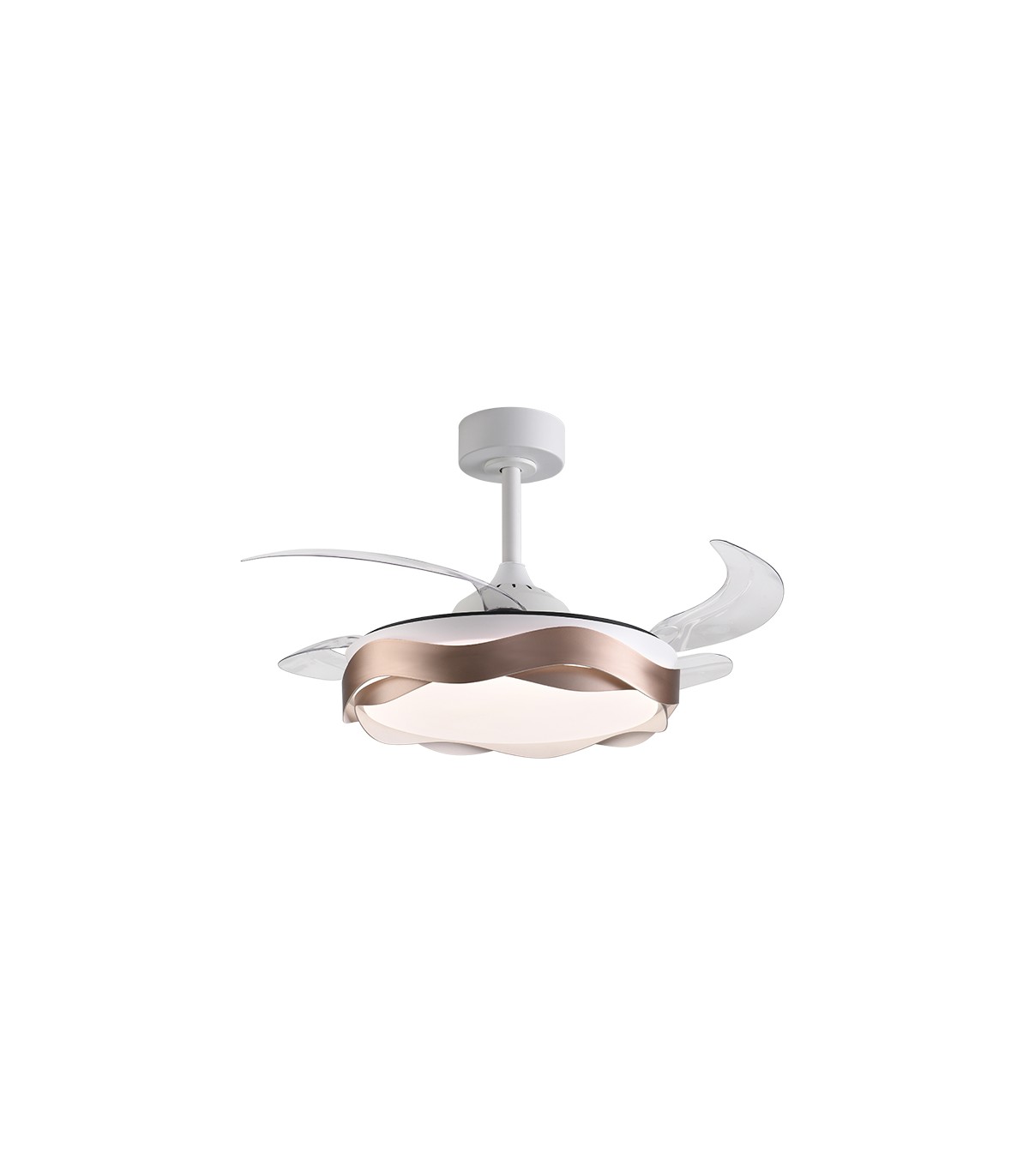 Ventilador ONDAS DC 72W 6480Lm 4 Aspas Blanco/Cobre CCT