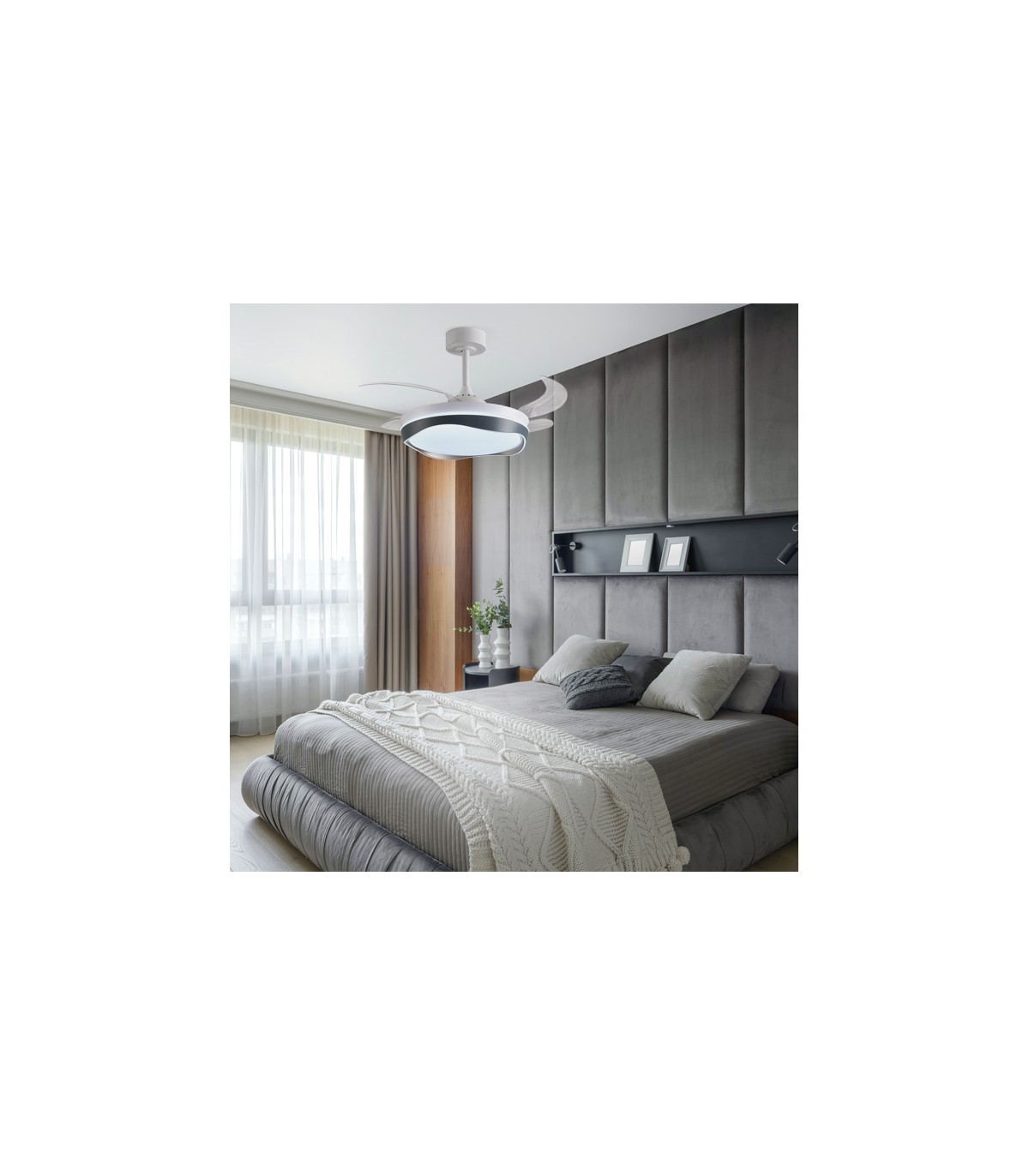 Ventilador ALMATI DC 72W 6480Lm 4 Aspas Blanco/Plata CCT