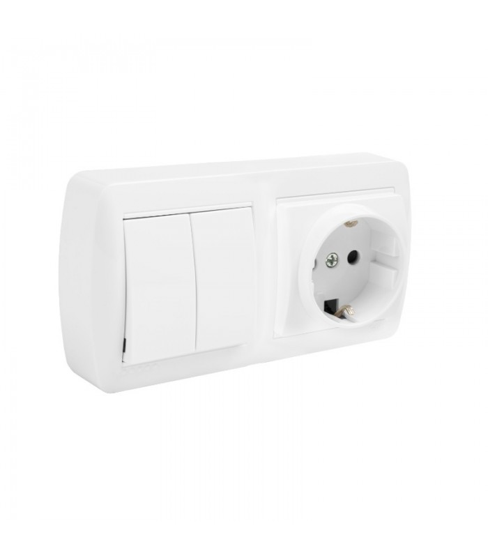 Base fija 2P+T 16A 250V + doble Conmutador / interruptor 10AX 250V De superficie