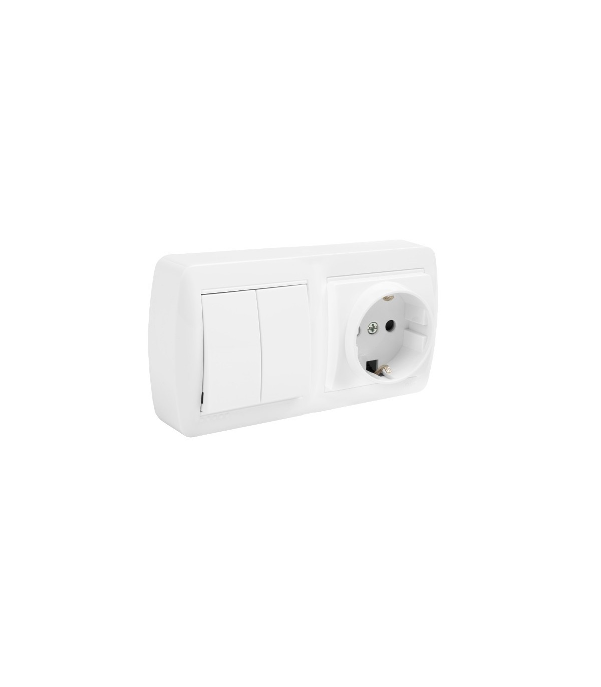 Base fija 2P+T 16A 250V + doble Conmutador / interruptor 10AX 250V De superficie
