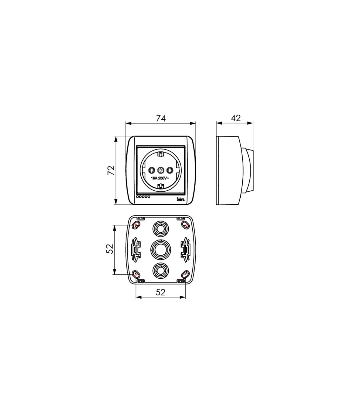 Base fija 2P+T 16A 250V De superficie Negra