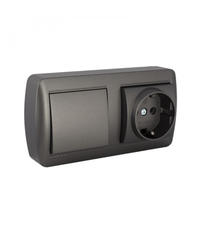 Base fija 2P+T 16A 250V + Conmutador / interruptor 10AX 250V De superficie Negra