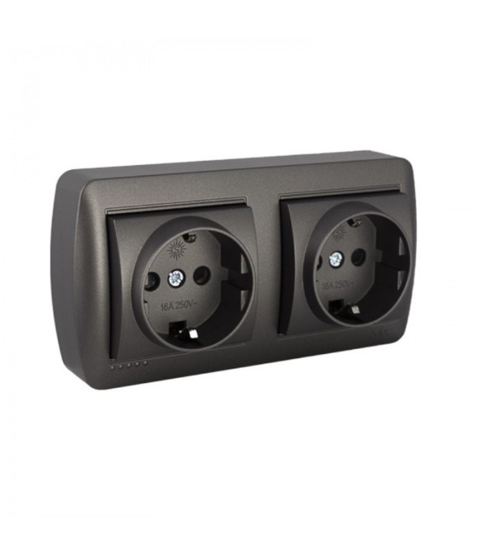 Base fija doble 2P+T 16A 250V De superficie Negra