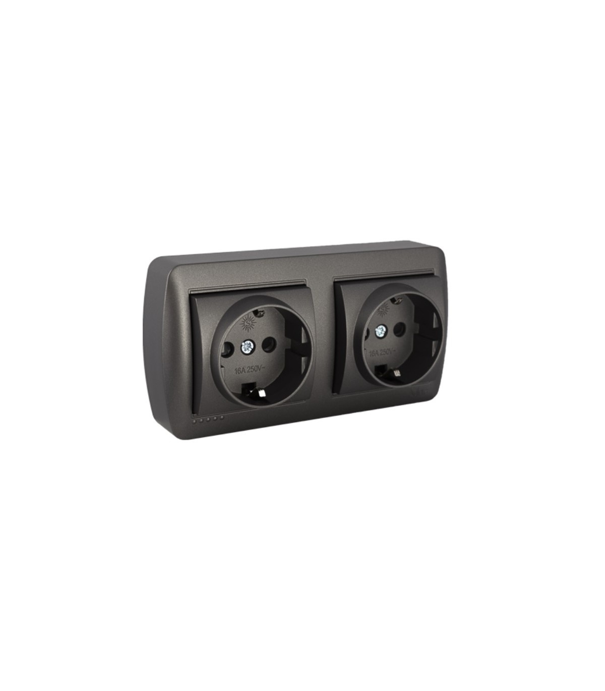 Base fija doble 2P+T 16A 250V De superficie Negra
