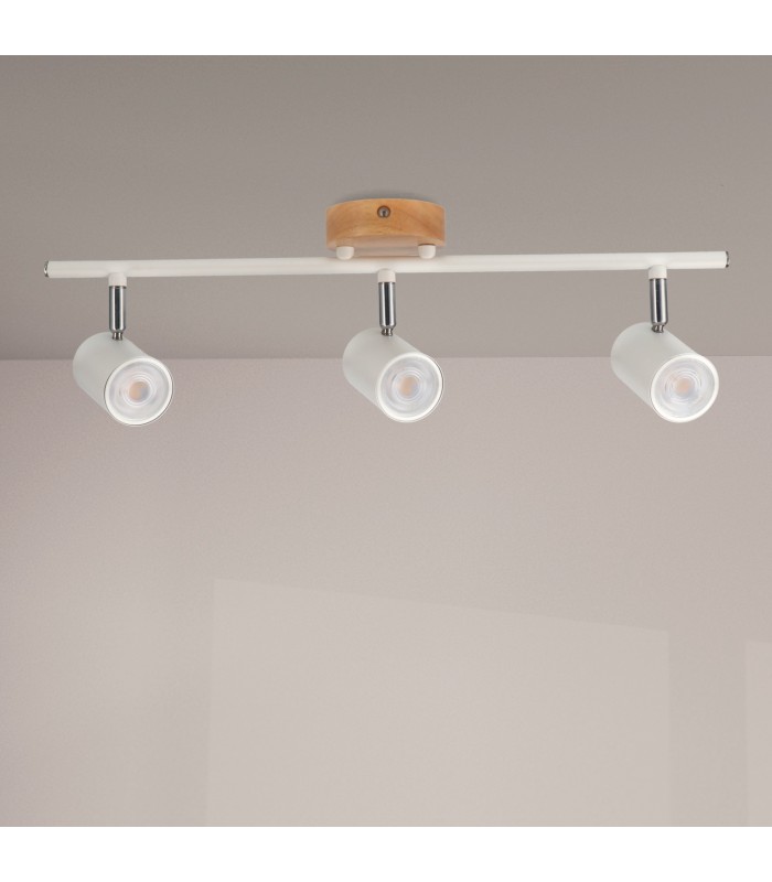 Aplique de Techo Gu10 Orientable Serie WOOD 3 Focos