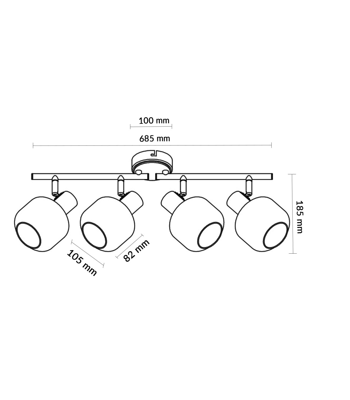 Aplique de Techo E14 Orientable Serie GLASS 4 Focos