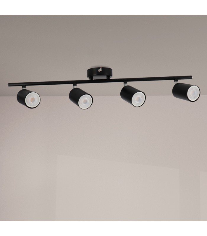 Aplique de Techo Gu10 Orientable Serie BLACK 4 Focos