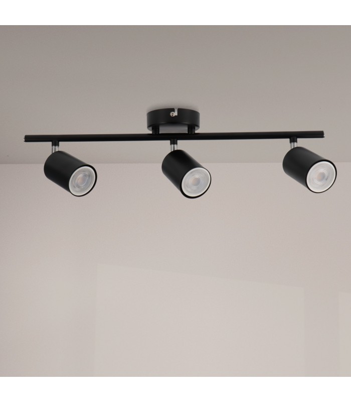 Aplique de Techo Gu10 Orientable Serie BLACK 3 Focos
