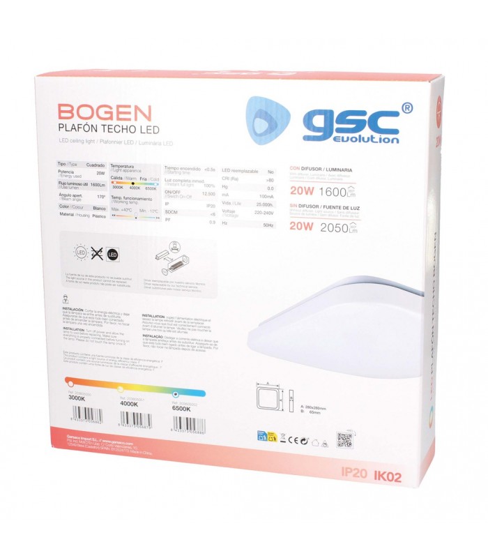 Plafón Superficie BOGEN 20W 2050Lm Cuadrado