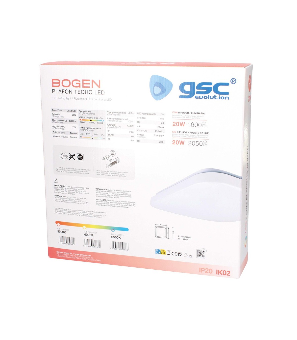 Plafón Superficie BOGEN 20W 2050Lm Cuadrado