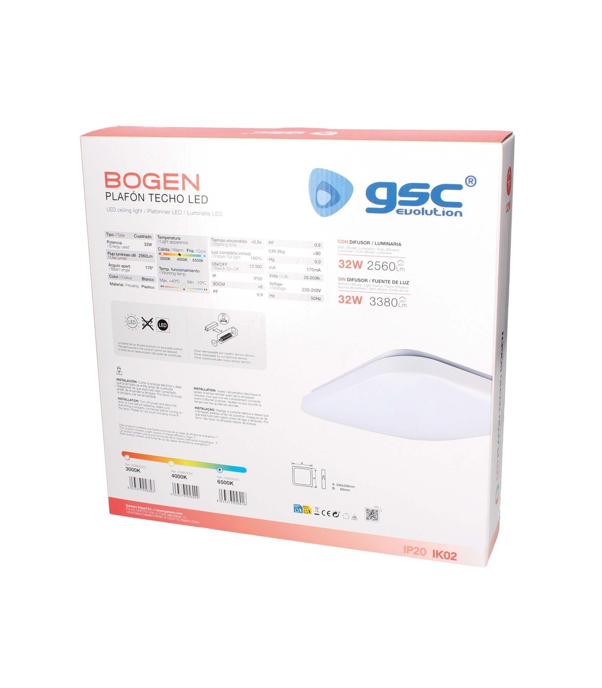 Plafón Superficie BOGEN 32W 3380Lm Cuadrado