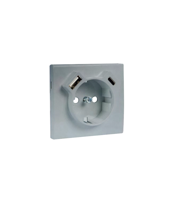 Tapa Base Schuko + USB Tipo A y C Aluminio Logus 90