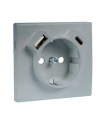 Tapa Base Schuko + USB Tipo A y C Aluminio Logus 90