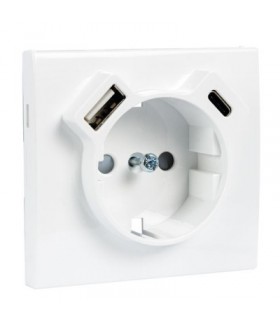 Tapa Base Schuko + USB Tipo A y C Blanco Logus 90