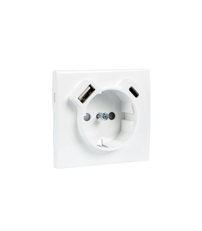 Tapa Base Schuko + USB Tipo A y C Blanco Logus 90