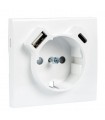 Tapa Base Schuko + USB Tipo A y C Blanco Logus 90