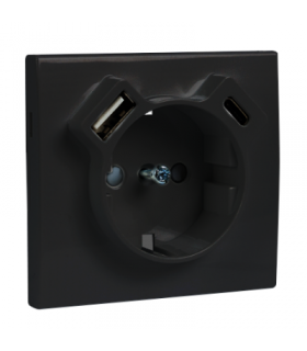 Tapa Base Schuko + USB Tipo A y C Negra Logus 90