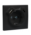 Tapa Base Schuko + USB Tipo A y C Negra Logus 90