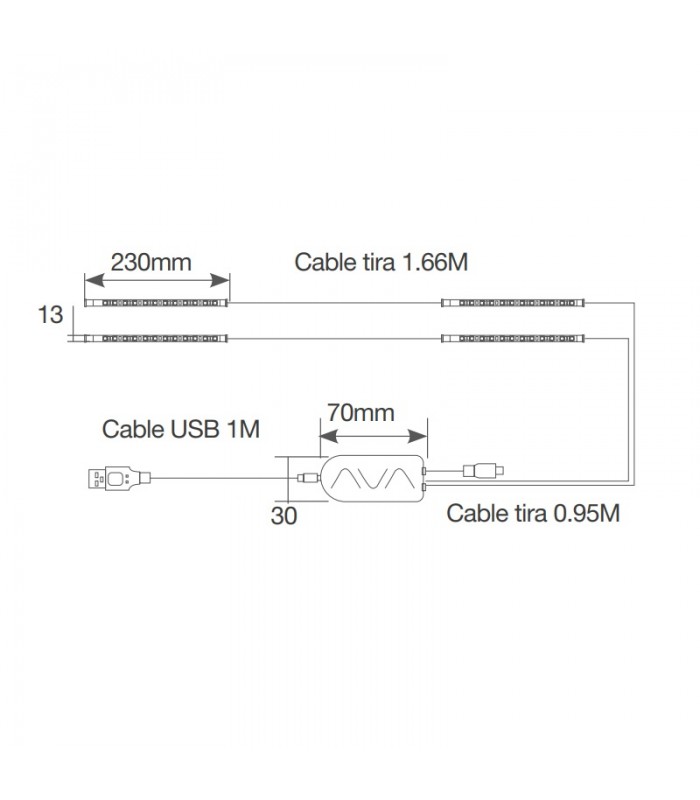 Kit 2M Tira de LED USB 230mm inteligente vía bluetooth RGB