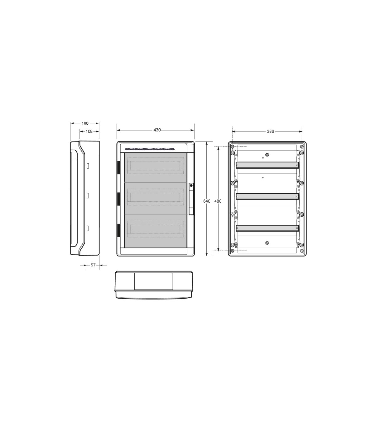 Armario Superficie 54 Módulos (3x18) Puerta Transparente IP65