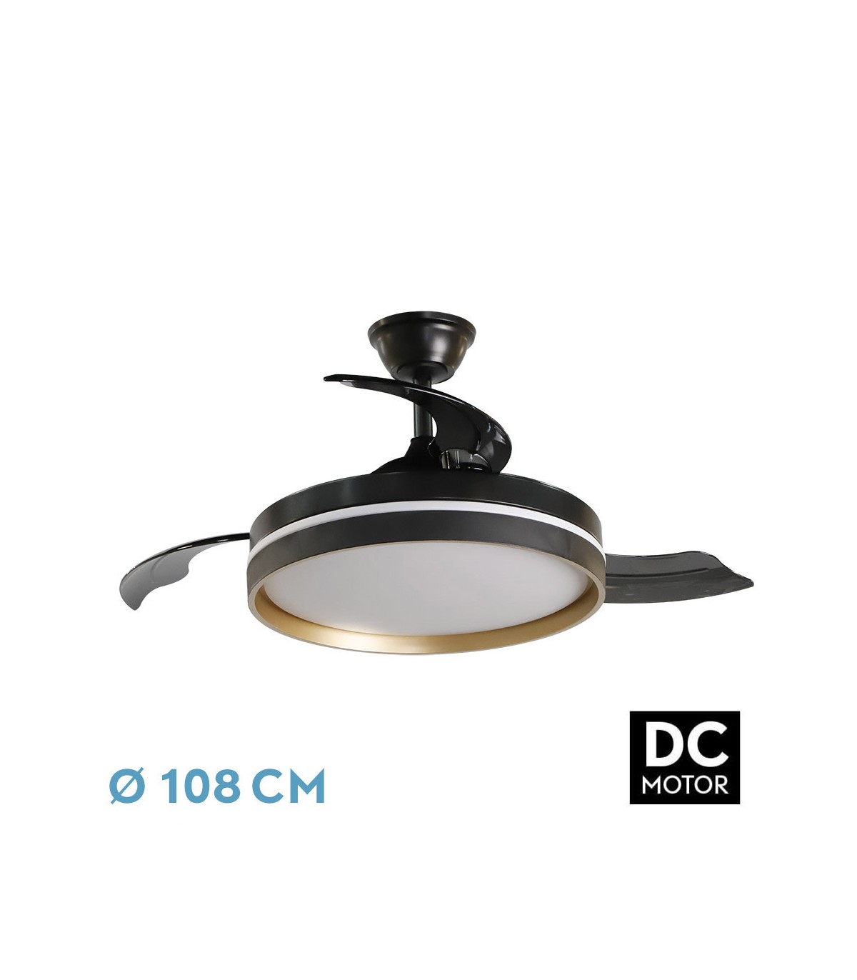Ventilador de Techo MANDARIN Negro/Oro DC 72W 7200Lm 3 Aspas CCT