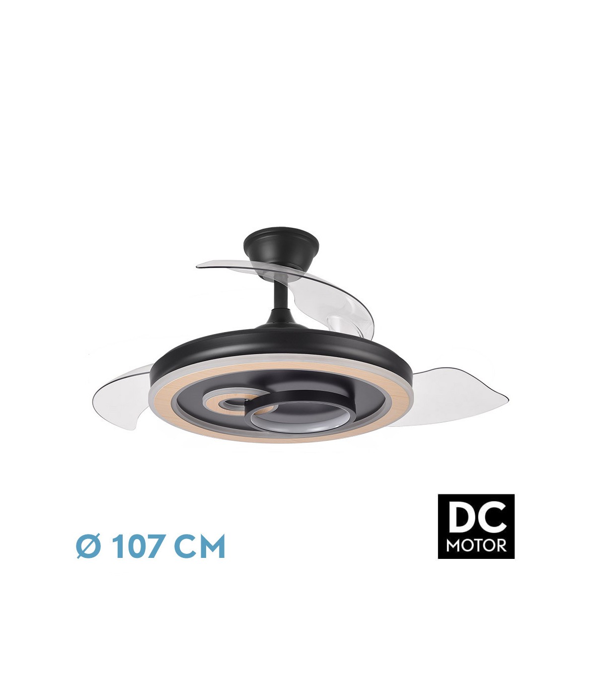 Ventilador de Techo SULTAN APP Negro/Haya DC 68W 4960Lm 3 Aspas CCT