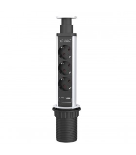 Torre Retráctil 3 Tomas Schuko + USB + USB-C  2.4A 1.4m