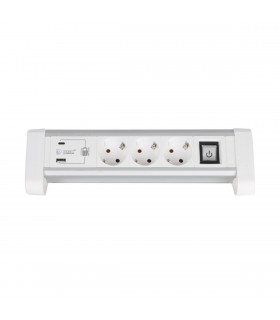 Base múltiple sobremesa 3T + 1 USB + 1 USB-C + Int. (3x1.5mm) 1,4M Blanco