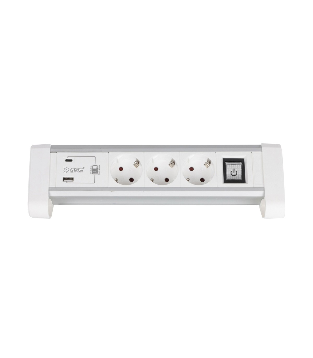 Base múltiple sobremesa 3T + 1 USB + 1 USB-C + Int. (3x1.5mm) 1,4M Blanco