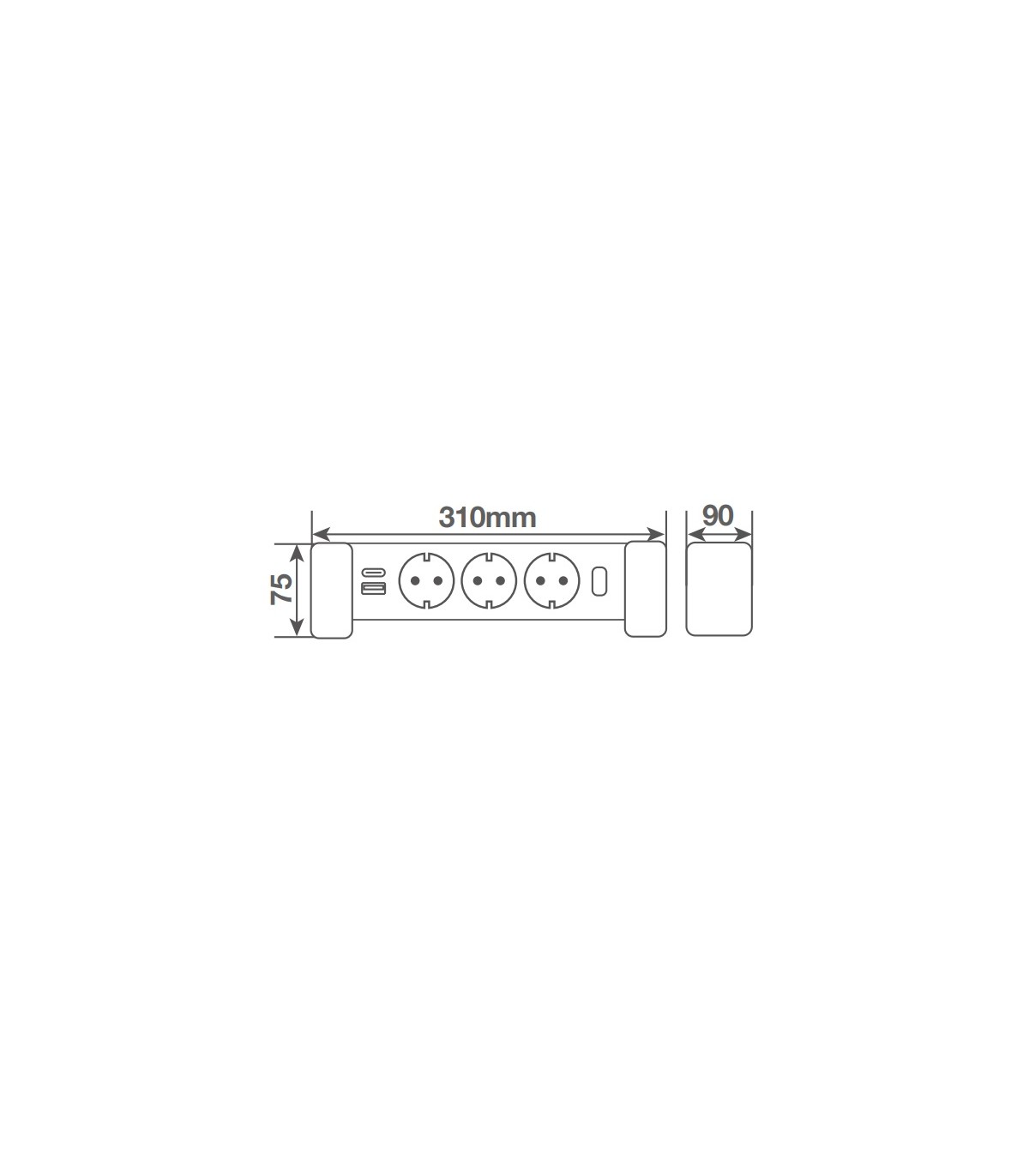 Base múltiple sobremesa 3T + 1 USB + 1 USB-C + Int. (3x1.5mm) 1,4M Blanco