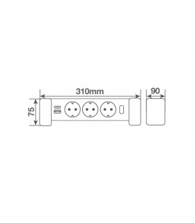 Base múltiple sobremesa 3T + 1 USB + 1 USB-C + Int. (3x1.5mm) 1,4M Negro