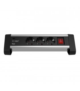 Base múltiple sobremesa 3T + 1 USB + 1 USB-C + Int. (3x1.5mm) 1,4M Negro