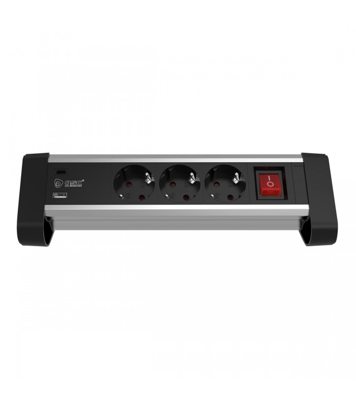 Base múltiple sobremesa 3T + 1 USB + 1 USB-C + Int. (3x1.5mm) 1,4M Negro