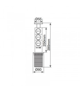 Torre Retráctil 3 Tomas Schuko + USB + USB-C  2.4A 1.4m