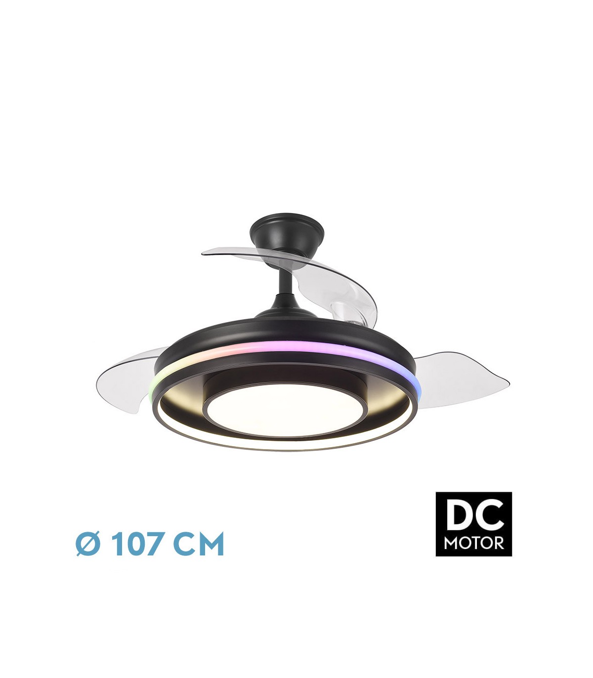 Ventilador de Techo PITUFO APP Negro DC 57W 3990Lm 3 Aspas RGB+CCT