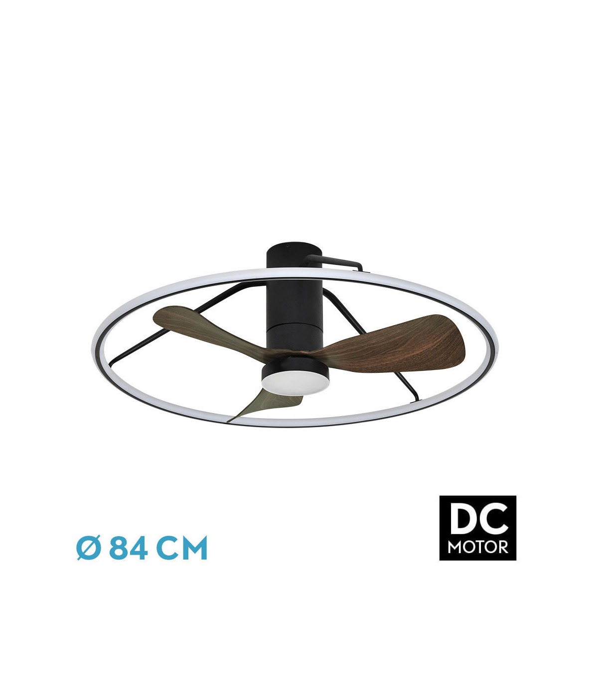 Ventilador de Techo OPORTO APP Negro DC 56W 5600Lm 3 Aspas Marrón CCT