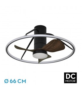Ventilador de Techo OPORTO XS APP Negro DC 46W 4600Lm 3 Aspas Marrón CCT