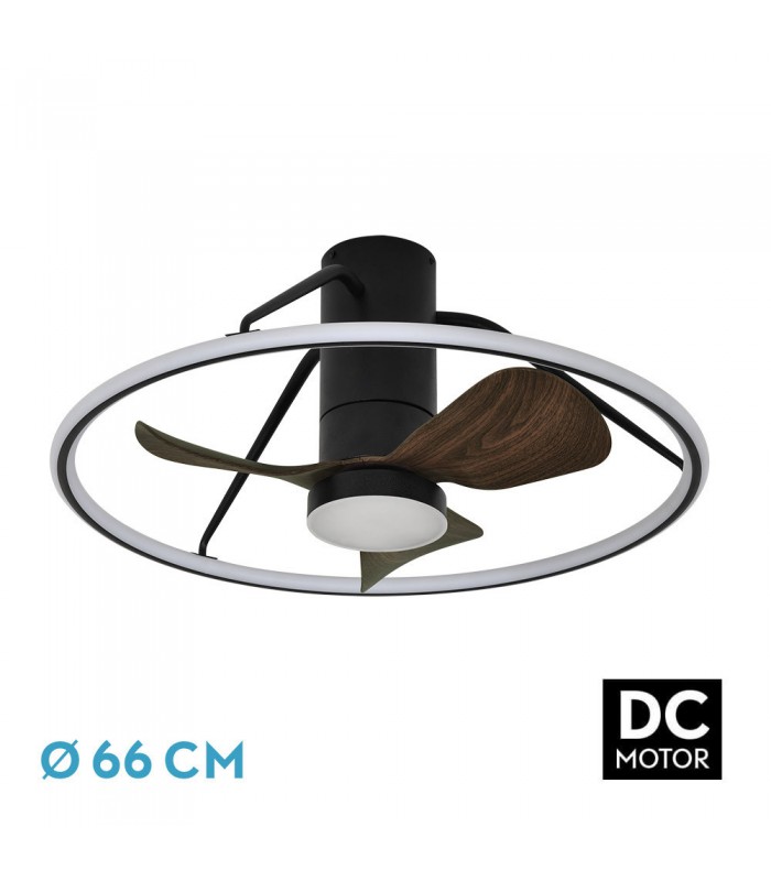 Ventilador de Techo OPORTO XS APP Negro DC 46W 4600Lm 3 Aspas Marrón CCT