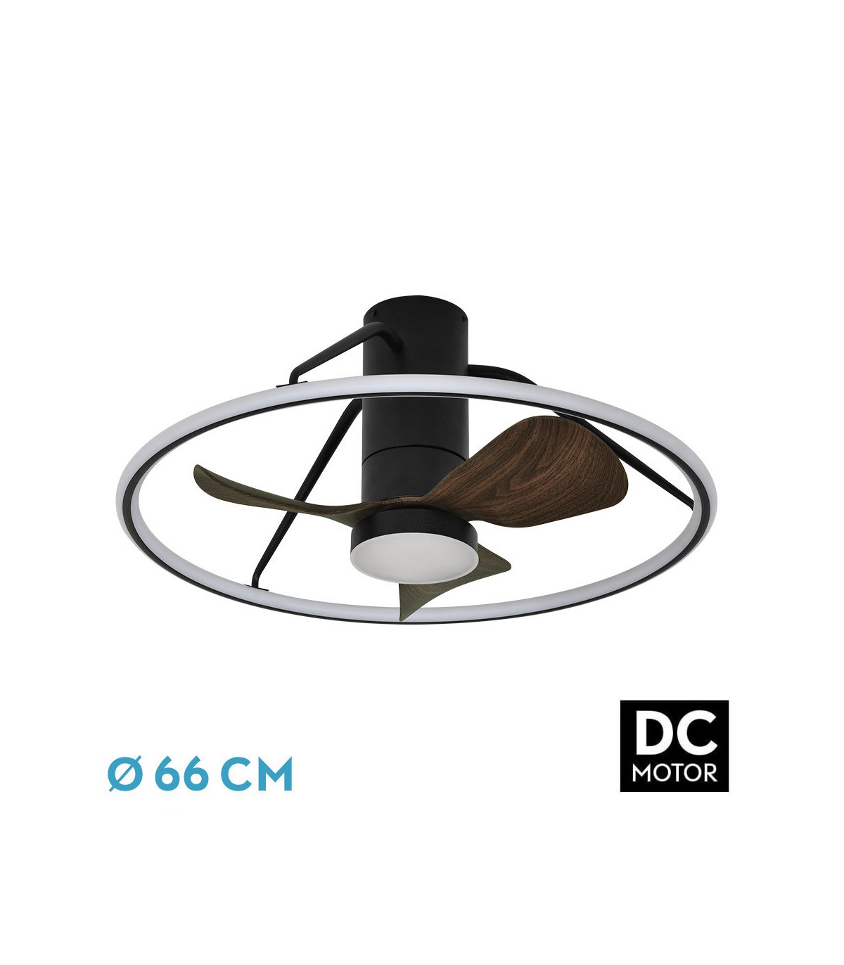 Ventilador de Techo OPORTO XS APP Negro DC 46W 4600Lm 3 Aspas Marrón CCT