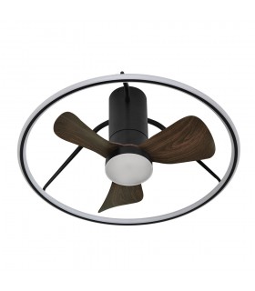 Ventilador de Techo OPORTO XS APP Negro DC 46W 4600Lm 3 Aspas Marrón CCT