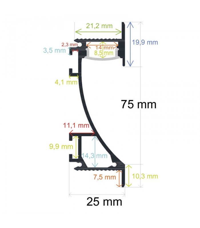 Perfil Aluminio SCAUT Empotrar -2 Metros-