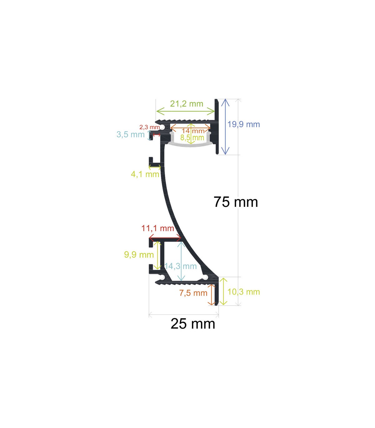 Perfil Aluminio SCAUT Empotrar -2 Metros-