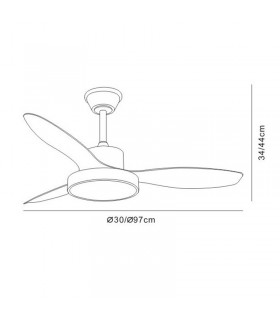 Ventilador de Techo GINNA-S Blanco APP DC 36W 3000Lm 3 Aspas Blanco CCT
