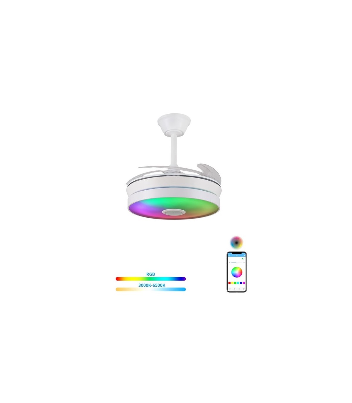 Ventilador LED ALTHEA-S musica APP DC 72W 4 aspas 7200Lm Blanco RGB+CCT