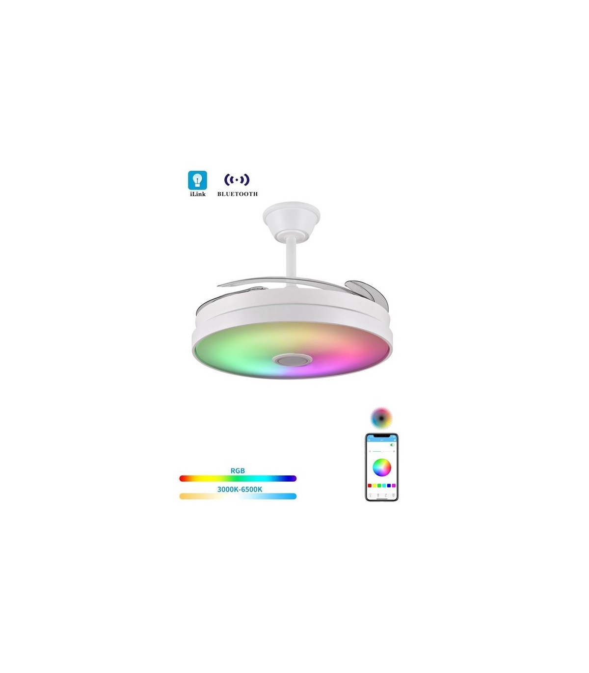 Ventilador LED ALTHEA-L musica APP DC 72W 4 aspas 7200Lm Blanco RGB+CCT