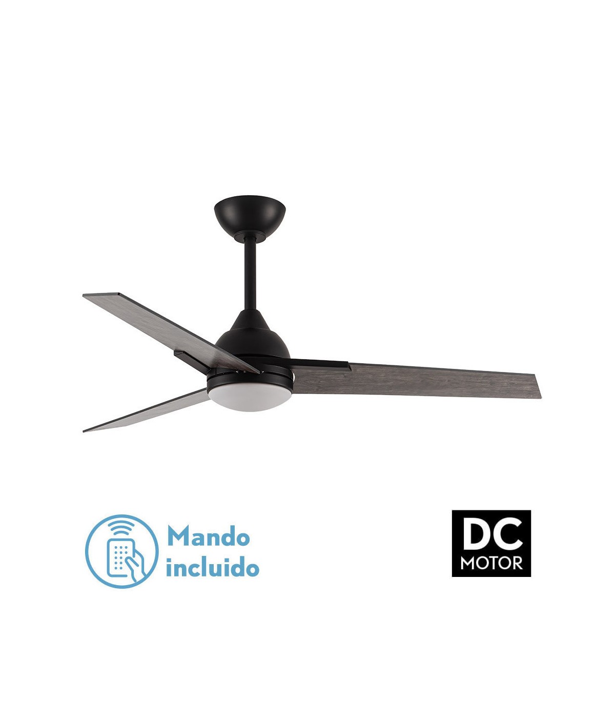 Ventilador de Techo ARGESTES DC Negro 22W 2180Lm 3 Aspas Gris CCT