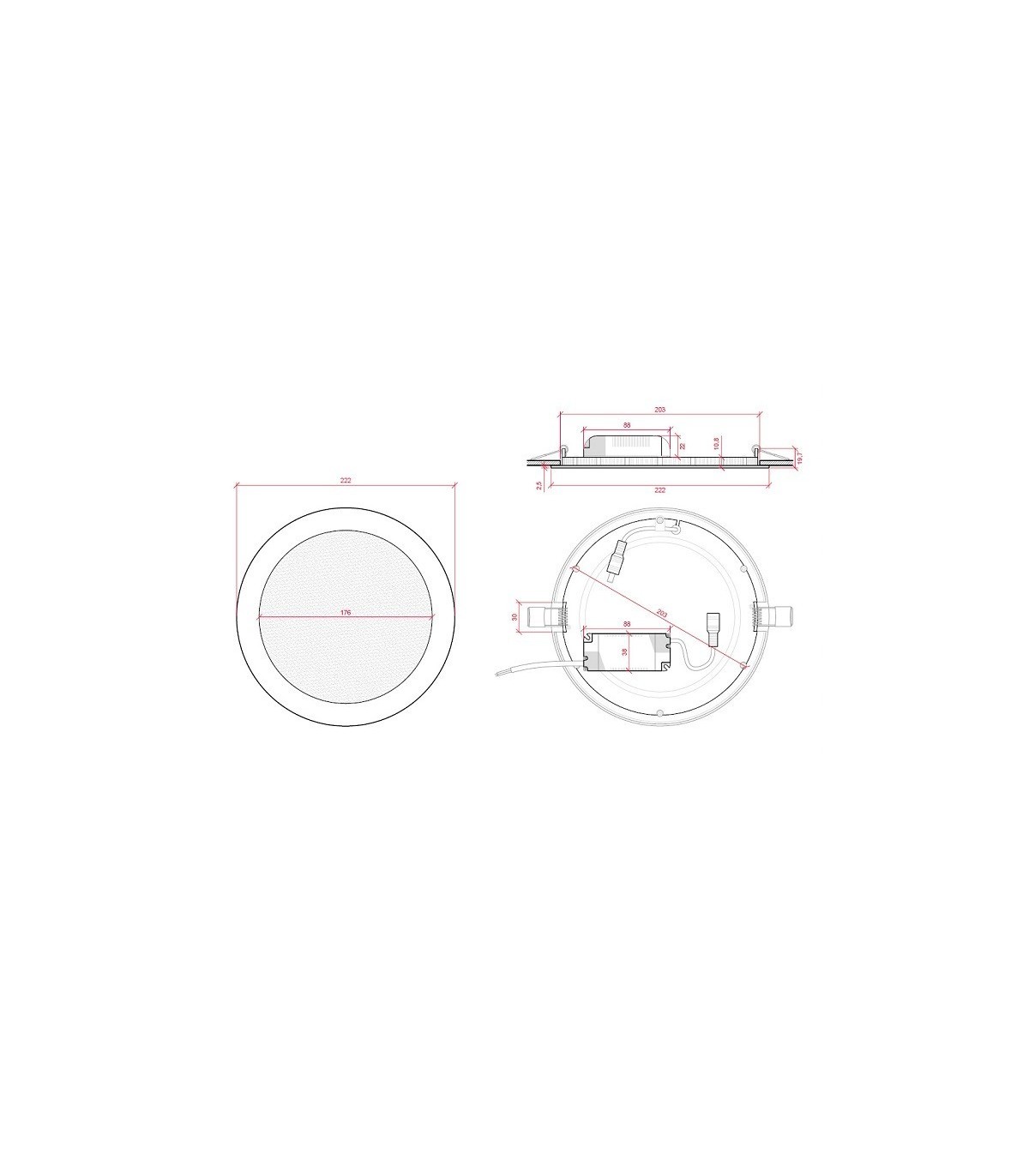 Downlight LED 20W 1.600Lm 120º IP20 Redondo Cuero